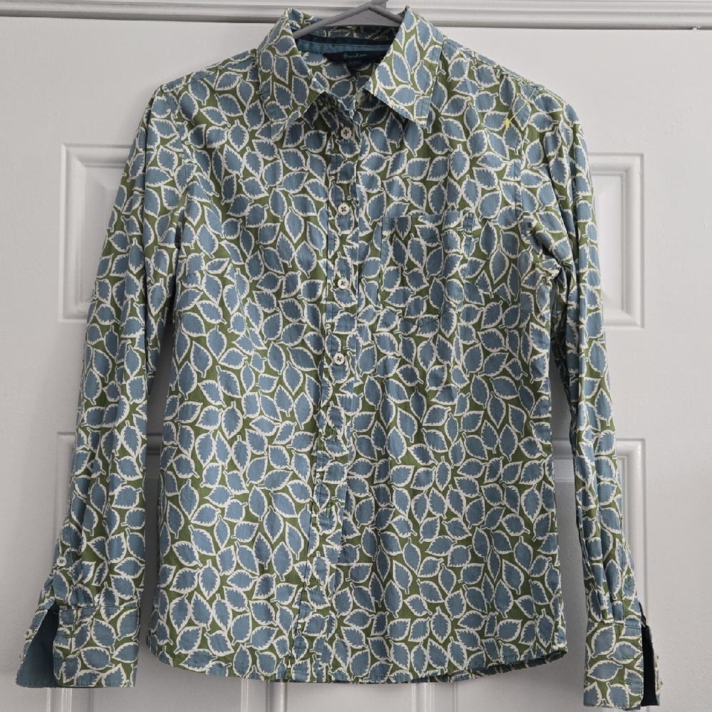 Boden Kids Blue and Green Leaf Print 12